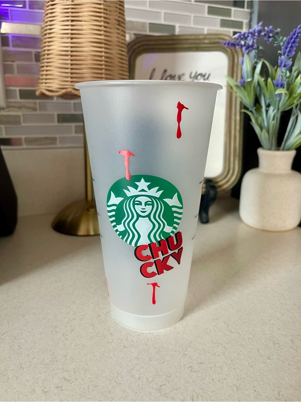 Starbucks Frosted Cup with Chucky Design NO LID OR STRAW
